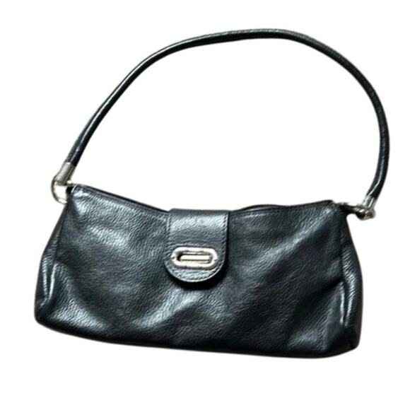 Vintage Vera Pelle Leather Black fold over clasp Shoulder Bag - Picture 1 of 4